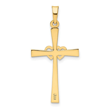 14K Bicolor 14K Bicolor Strukturiert und Poliert Lateinisch Kreuz mit Herzen Anhänger