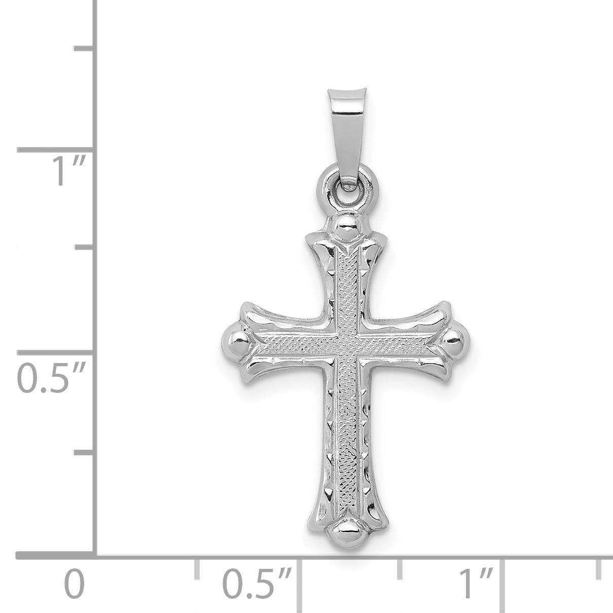 14K Weißgold 14K Weißgold Strukturiert und Poliert Fleur De Lis Kreuz Anhänger