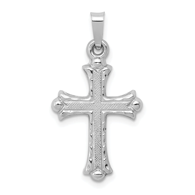 14K Weißgold 14K Weißgold Strukturiert und Poliert Fleur De Lis Kreuz Anhänger