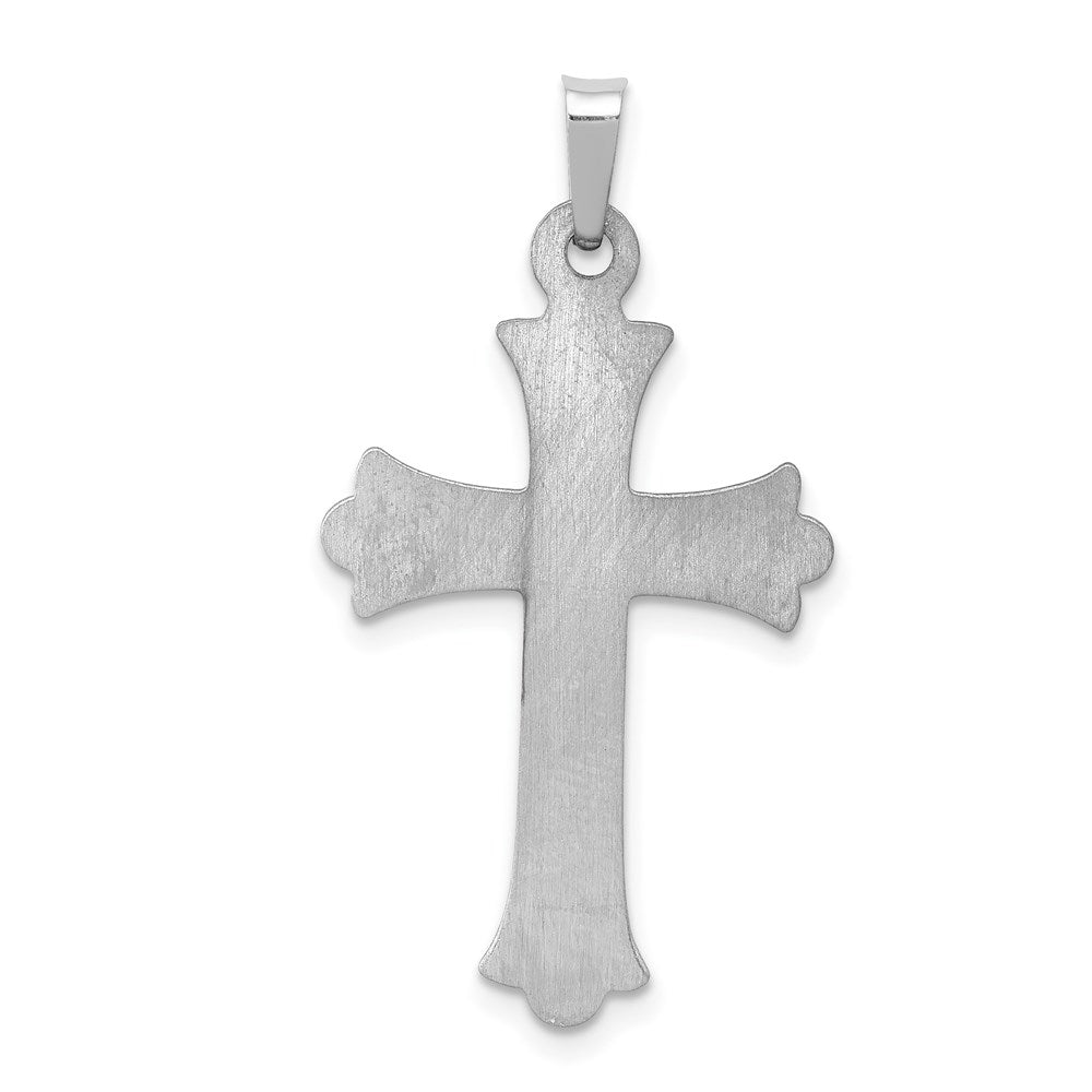 14K Weißgold 14K Weißgold Strukturiert und Poliert Fleur De Lis Kreuz Anhänger