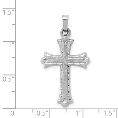 14K Weißgold 14K Weißgold Strukturiert und Poliert Fleur De Lis Kreuz Anhänger