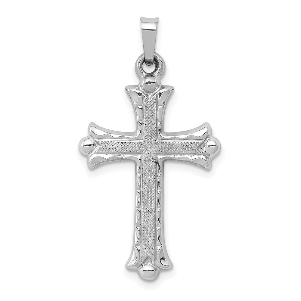 14K Weißgold 14K Weißgold Strukturiert und Poliert Fleur De Lis Kreuz Anhänger