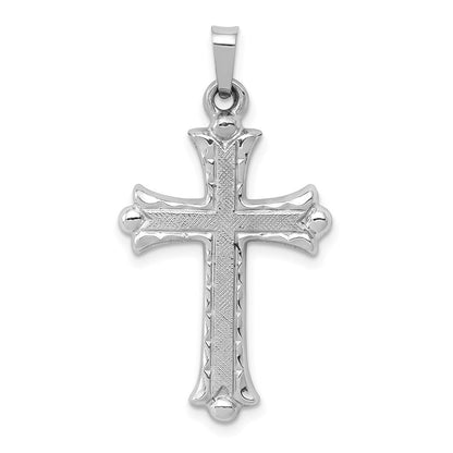 14K Weißgold 14K Weißgold Strukturiert und Poliert Fleur De Lis Kreuz Anhänger