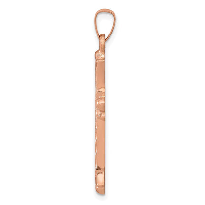 14K Roségold 14K Roségold Gebürstet und Poliert Knospend Kreuz Anhänger