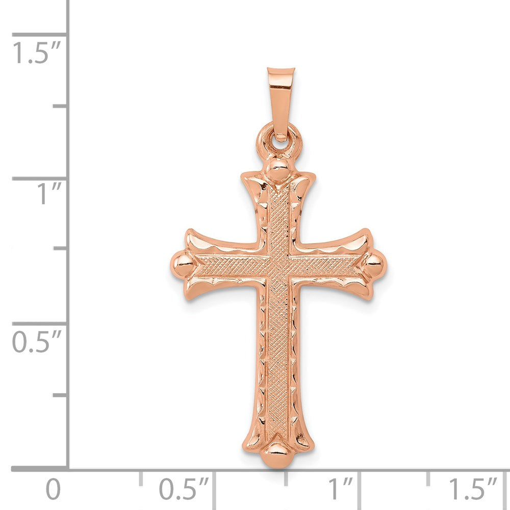 14K Roségold 14K Roségold Gebürstet und Poliert Knospend Kreuz Anhänger