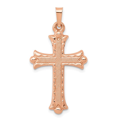14K Roségold 14K Roségold Gebürstet und Poliert Knospend Kreuz Anhänger