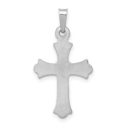 14K Weißgold Diamant Anhänger, texturiertes und poliertes Fleur-de-Lis-Kreuz
