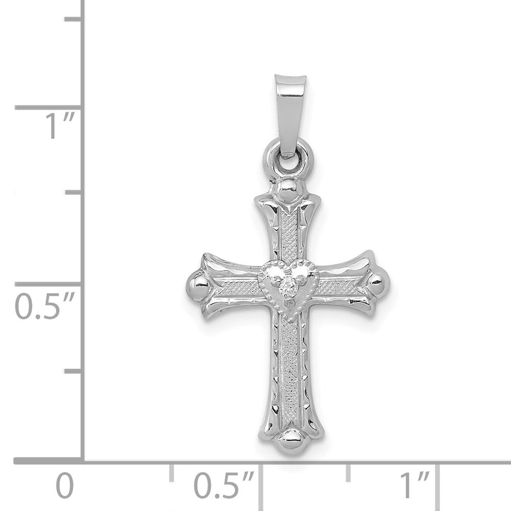 14K Weißgold Diamant Anhänger, texturiertes und poliertes Fleur-de-Lis-Kreuz