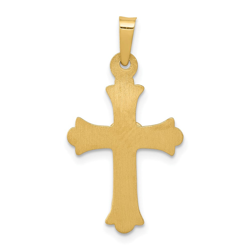 14K Diamant Fleur-de-lis-Kreuz-Anhänger, texturiert, gebürstet und poliert