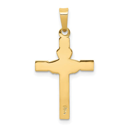 14K Gelb & Rhodium 14K und Rhodium Poliert Claddagh Kreuz Anhänger