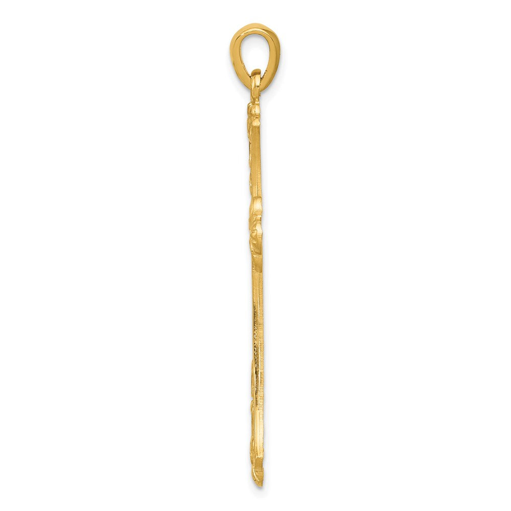 14K Gelbgold Fleur-de-Lis-Kreuz-Anhänger