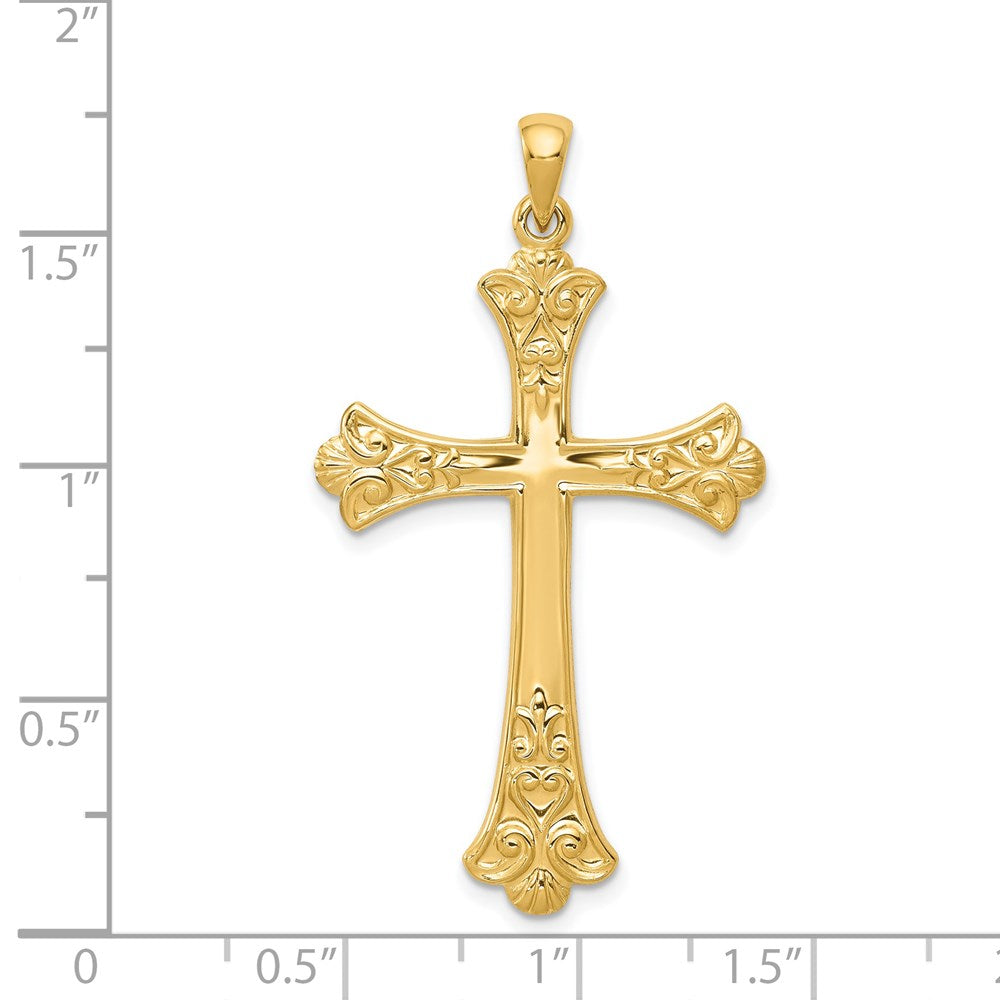 14K Gelbgold Fleur-de-Lis-Kreuz-Anhänger