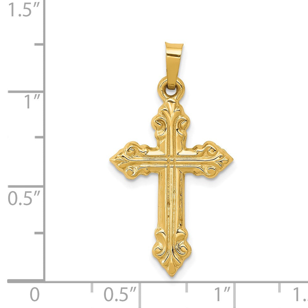 14K Gelbgold 14K Gebürstet und Poliert Knospend Kreuz Anhänger