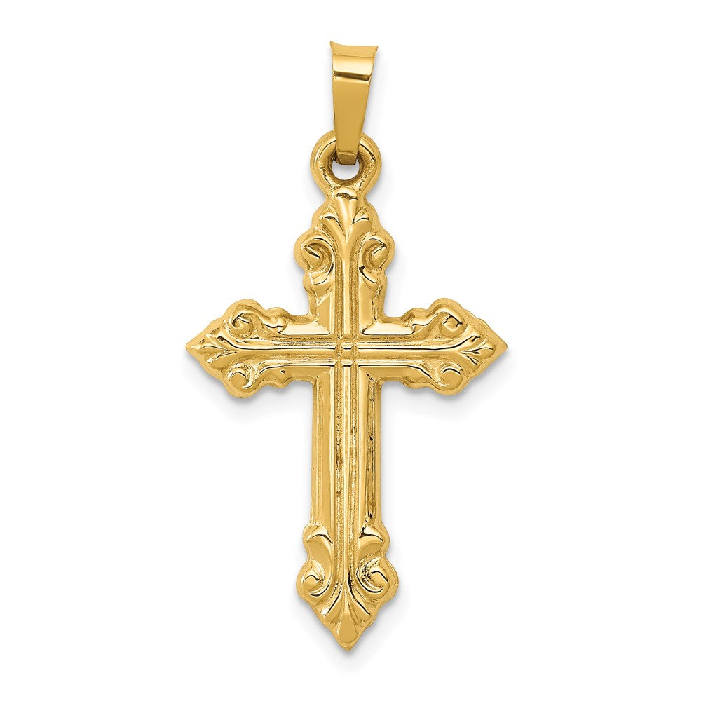 14K Gelbgold 14K Gebürstet und Poliert Knospend Kreuz Anhänger