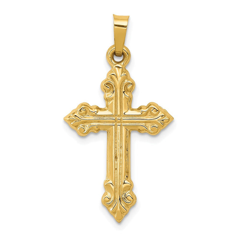 14K Gelbgold 14K Gebürstet und Poliert Knospend Kreuz Anhänger