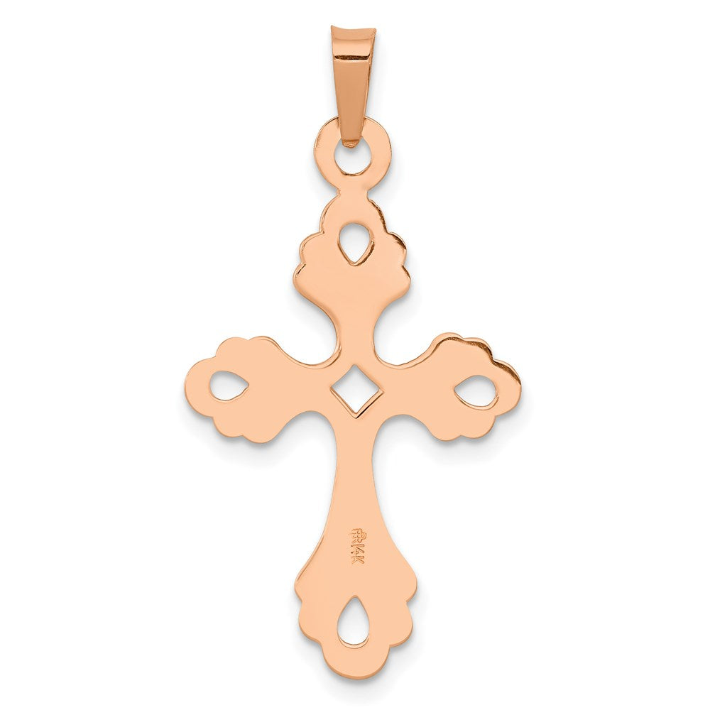14K Roségold Polierter Fleur-de-Lis-Kreuz-Anhänger