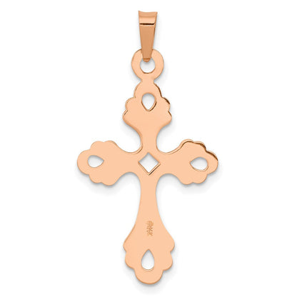 14K Roségold Polierter Fleur-de-Lis-Kreuz-Anhänger