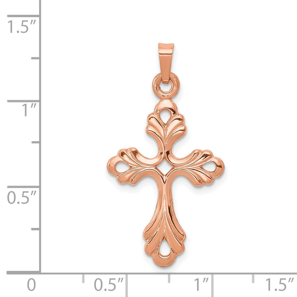 14K Roségold Polierter Fleur-de-Lis-Kreuz-Anhänger
