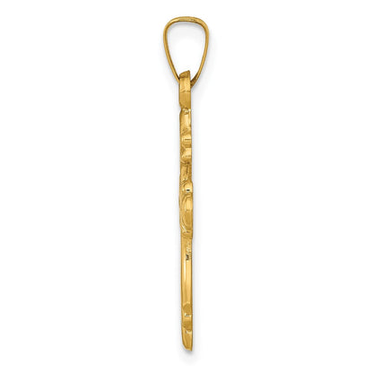 14K Gelbgold Polierter Fleur-de-Lis-Kreuz-Anhänger