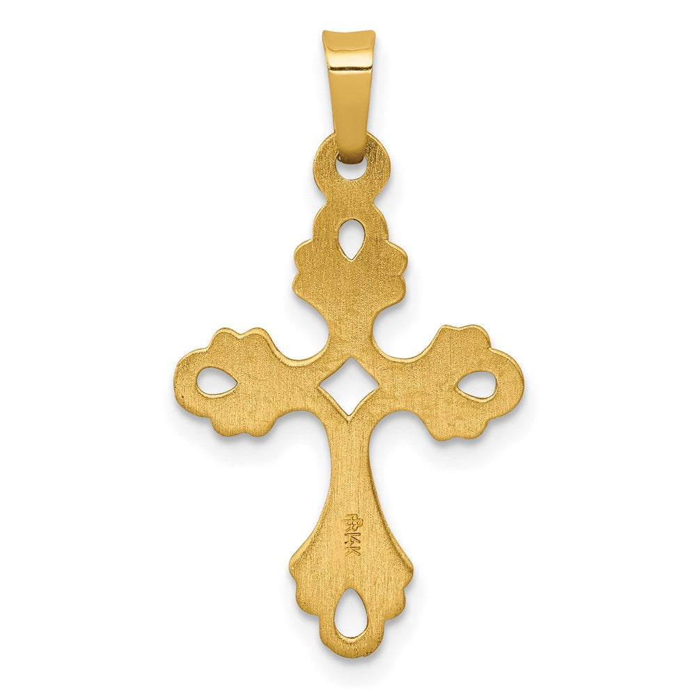 14K Gelbgold Polierter Fleur-de-Lis-Kreuz-Anhänger