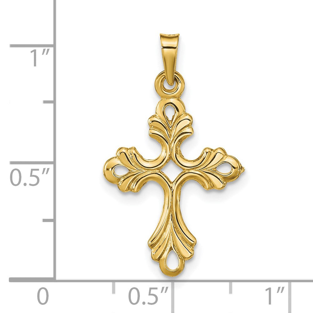 14K Gelbgold Polierter Fleur-de-Lis-Kreuz-Anhänger