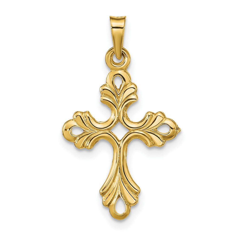 14K Gelbgold Polierter Fleur-de-Lis-Kreuz-Anhänger