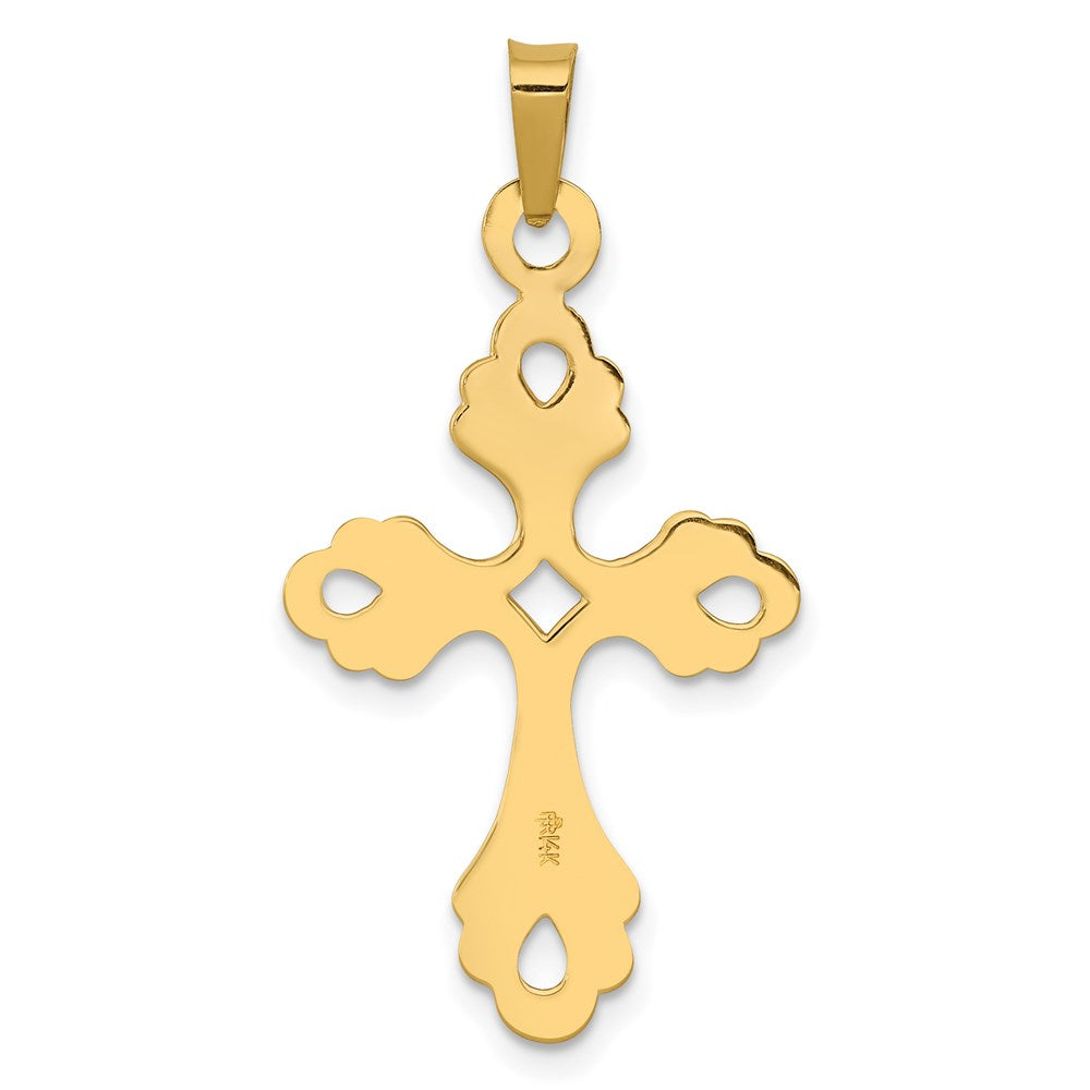 14K Gelbgold Polierter Fleur-de-Lis-Kreuz-Anhänger