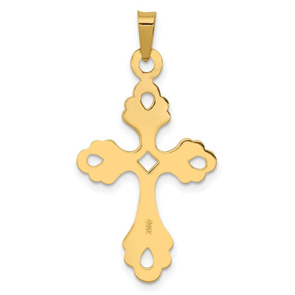 14K Gelbgold Polierter Fleur-de-Lis-Kreuz-Anhänger