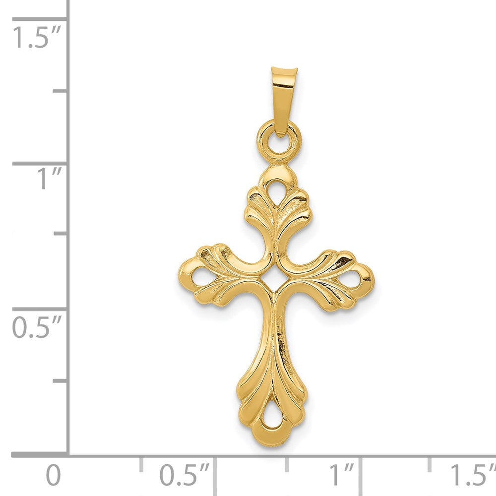 14K Gelbgold Polierter Fleur-de-Lis-Kreuz-Anhänger