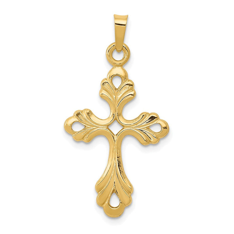 14K Gelbgold Polierter Fleur-de-Lis-Kreuz-Anhänger