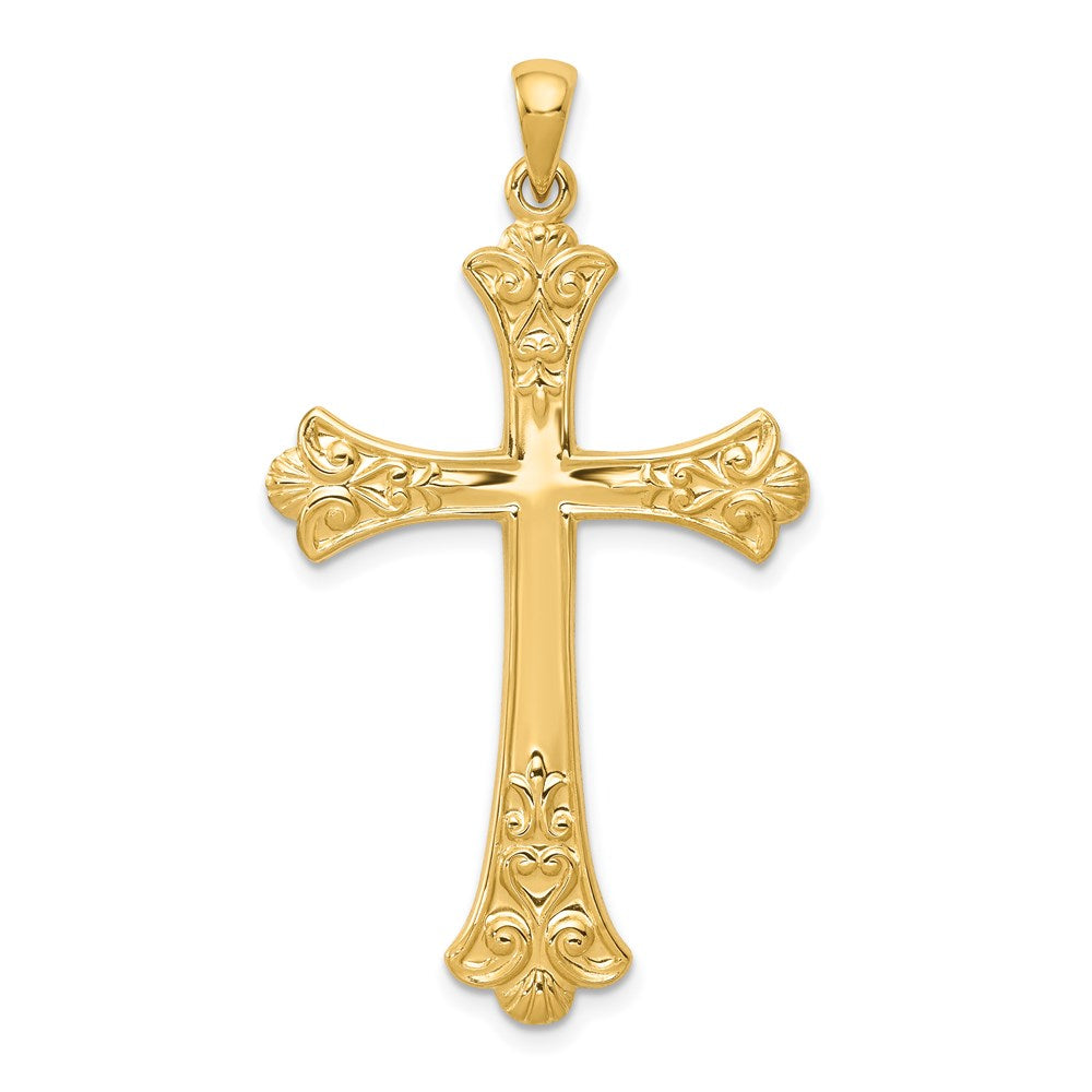 14K Gelbgold Fleur-de-Lis-Kreuz-Anhänger
