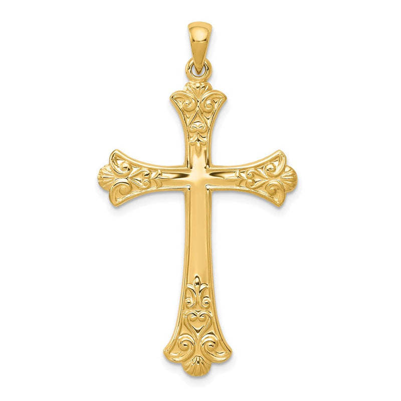 14K Gelbgold Fleur-de-Lis-Kreuz-Anhänger