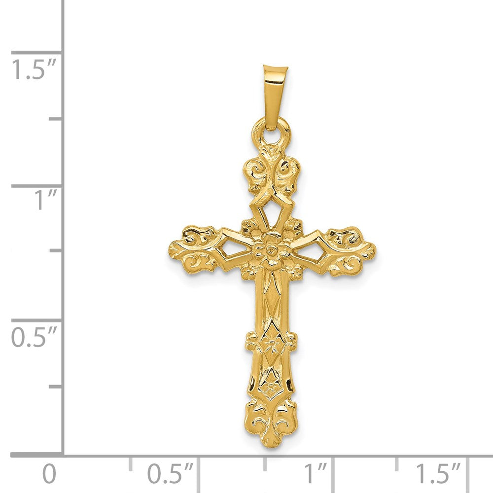 14K Gelbgold Poliertes Knospenkreuz-Anhänger** Wait, korrekt mit richtigem Genus: **14K Gelbgold Poliertes Knospenkreuz Anhänger** Finale, grammatisch korrekte Fassung: **Poliertes Knospenkreuz-Anhänger aus 14K Gelbgold