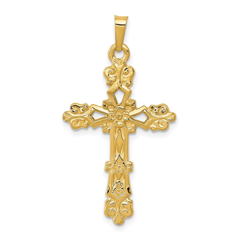 14K Gelbgold Poliertes Knospenkreuz-Anhänger** Wait, korrekt mit richtigem Genus: **14K Gelbgold Poliertes Knospenkreuz Anhänger** Finale, grammatisch korrekte Fassung: **Poliertes Knospenkreuz-Anhänger aus 14K Gelbgold