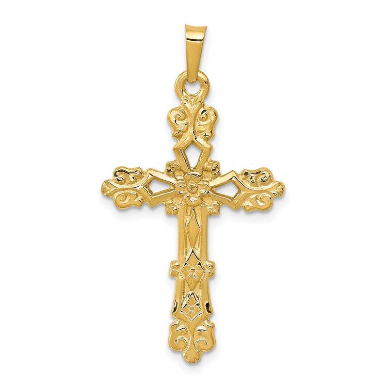 14K Gelbgold Polierter Knospenkreuz-Anhänger