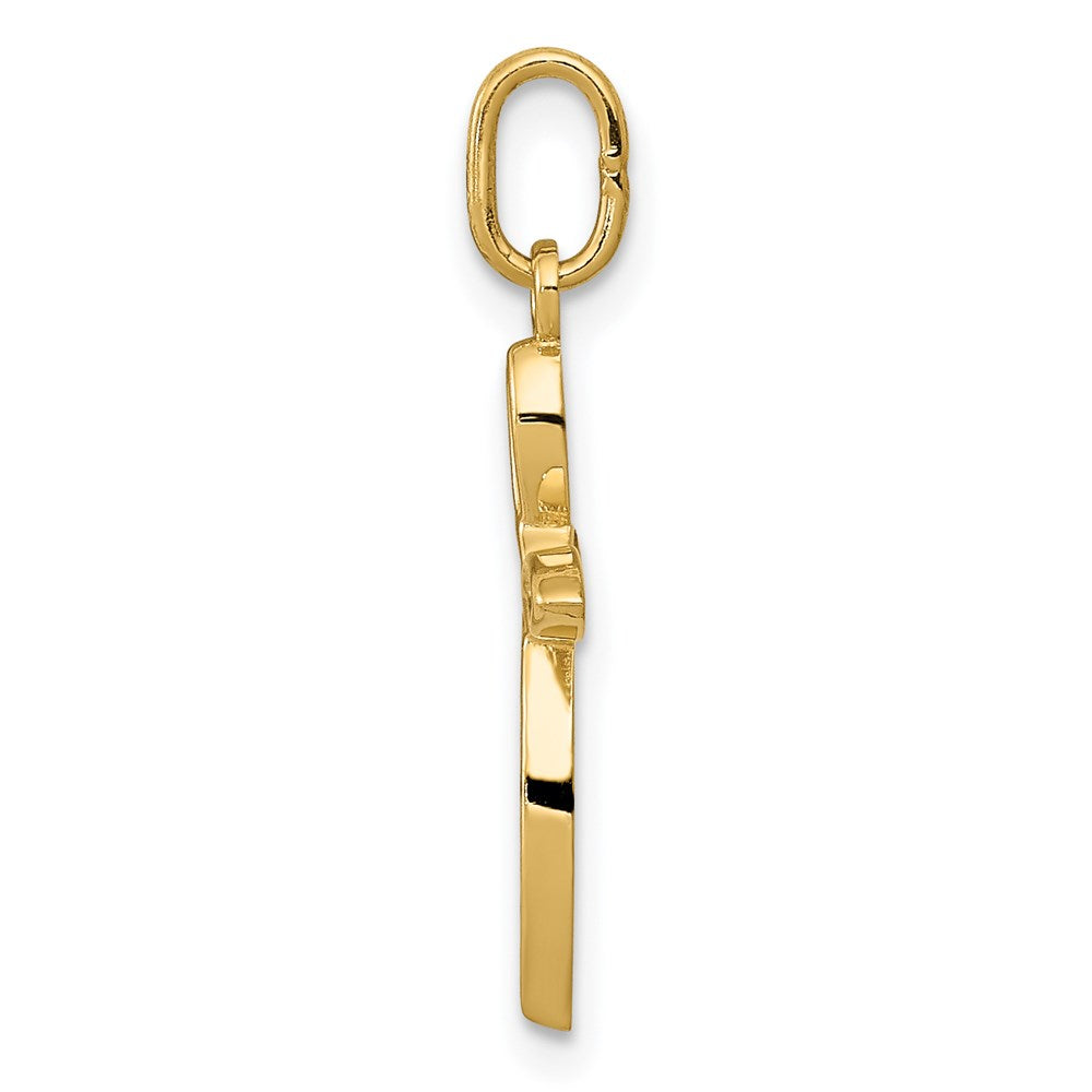 14K Gelbgold 14K Gold Poliert Klein Schleife Kreuz Anhänger