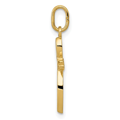 14K Gelbgold 14K Gold Poliert Klein Schleife Kreuz Anhänger