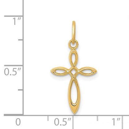 14K Gelbgold 14K Gold Poliert Klein Schleife Kreuz Anhänger