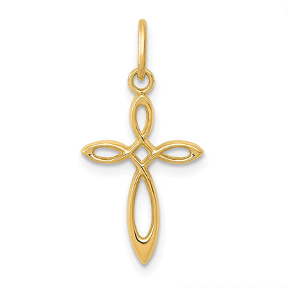 14K Gelbgold 14K Gold Poliert Klein Schleife Kreuz Anhänger