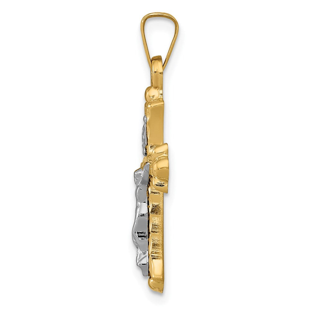 14K Bicolor-Gold Polierter INRI-Kruzifix-Kreuzanhänger