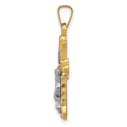 14K Bicolor-Gold Polierter INRI-Kruzifix-Kreuzanhänger