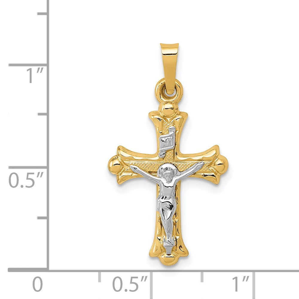 14K Bicolor-Gold Polierter INRI-Kruzifix-Kreuzanhänger