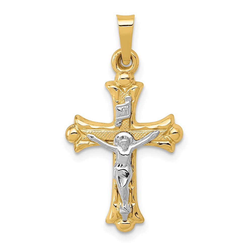 14K Bicolor-Gold Polierter INRI-Kruzifix-Kreuzanhänger