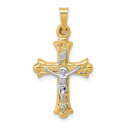 14K Bicolor-Gold Polierter INRI-Kruzifix-Kreuzanhänger