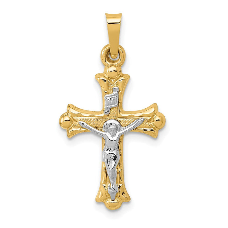 14K Bicolor-Gold Polierter INRI-Kruzifix-Kreuzanhänger