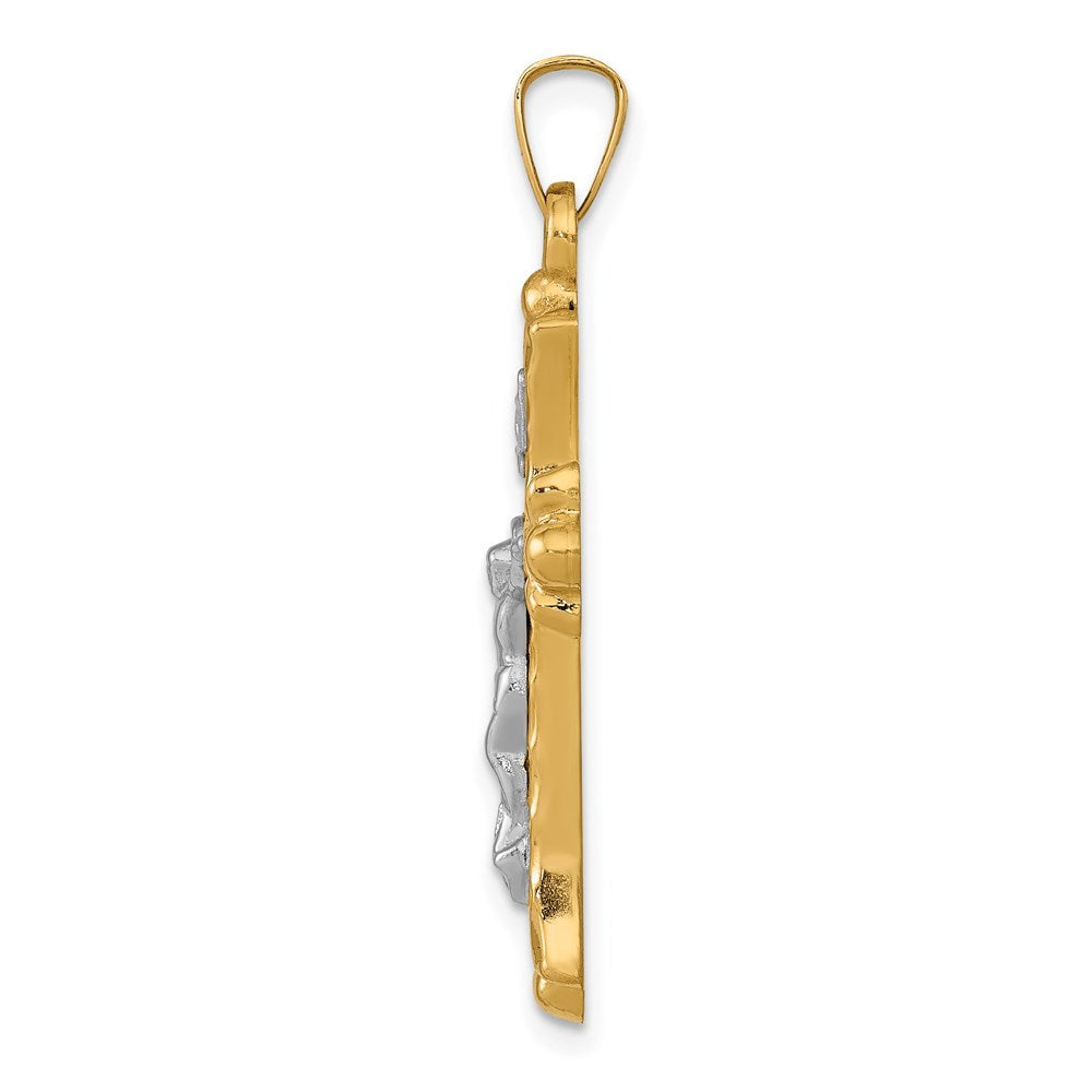 14K Bicolor-Gold Bicolor-Gold Strukturierter und Polierter INRI-Kruzifix-Kreuz-Anhänger
