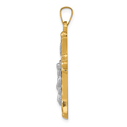 14K Bicolor-Gold Bicolor-Gold Strukturierter und Polierter INRI-Kruzifix-Kreuz-Anhänger