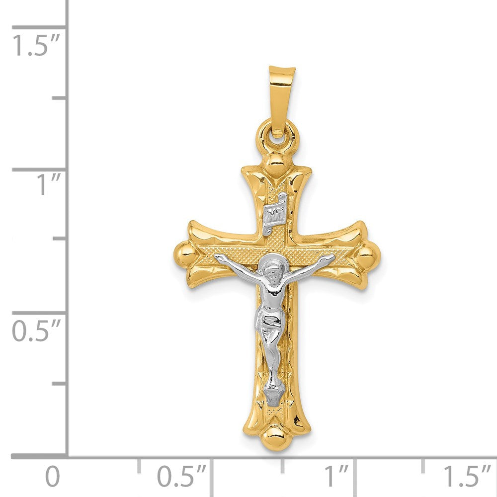 14K Bicolor-Gold Bicolor-Gold Strukturierter und Polierter INRI-Kruzifix-Kreuz-Anhänger