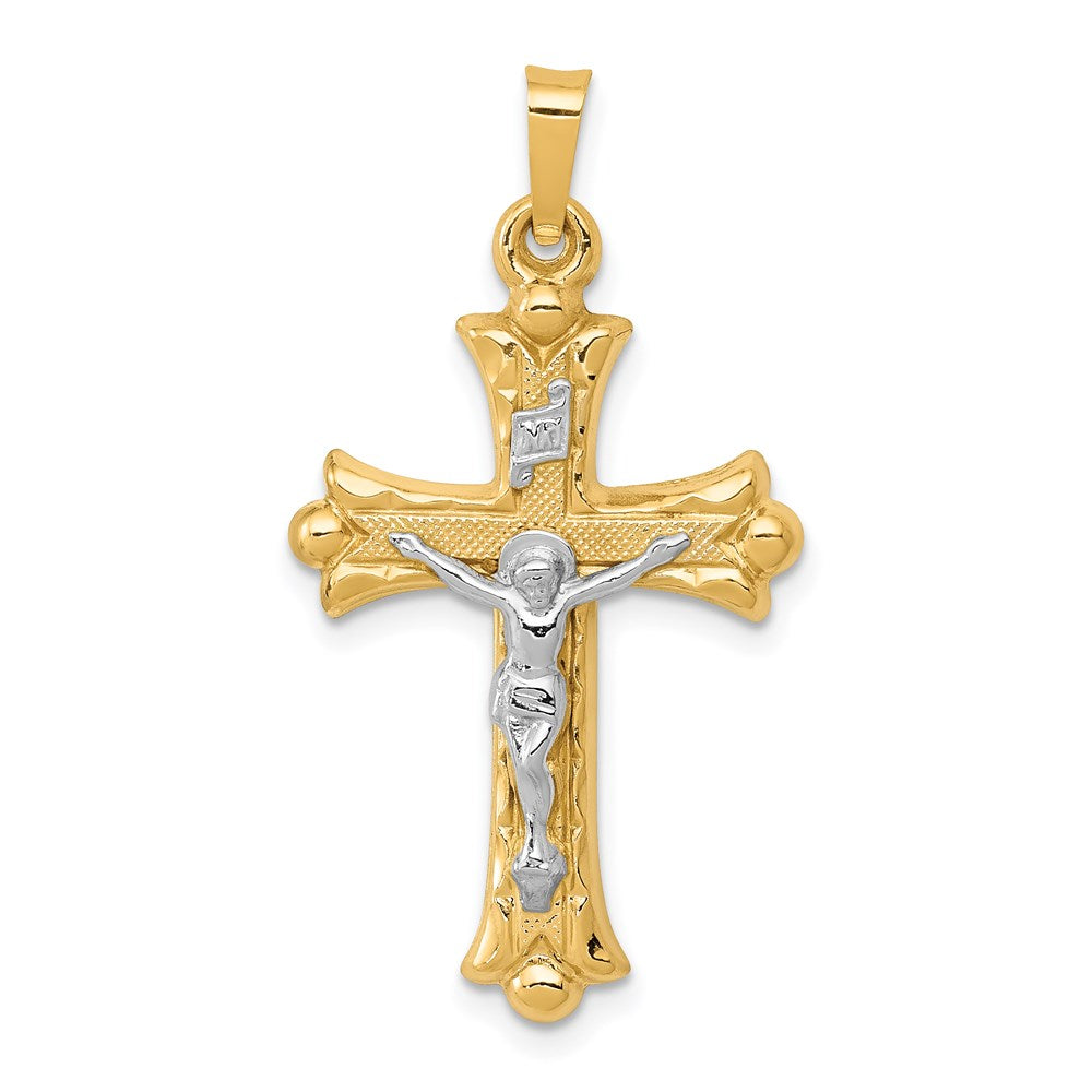 14K Bicolor-Gold Bicolor-Gold Strukturierter und Polierter INRI-Kruzifix-Kreuz-Anhänger