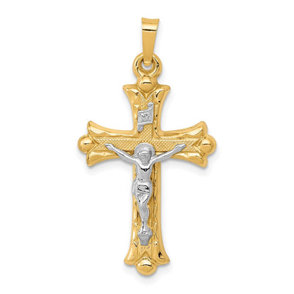 14K Bicolor-Gold Bicolor-Gold Strukturierter und Polierter INRI-Kruzifix-Kreuz-Anhänger